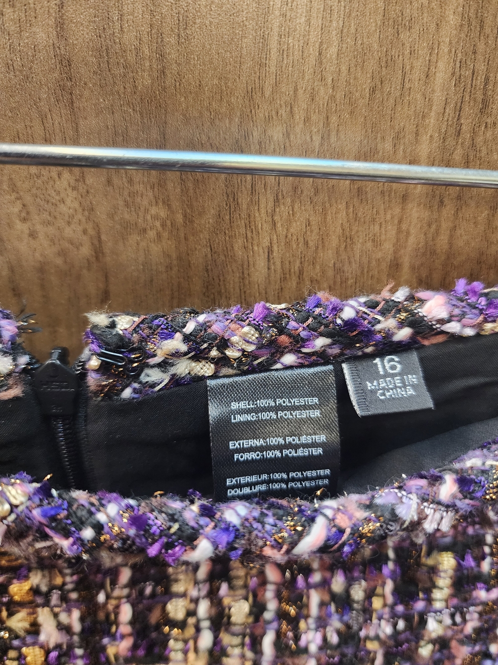 Tahari Purple Tweed Fringed V-Neck Jacket And Skirt Suit - Picture 7 of 7